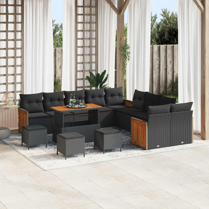 Gartensofa-set mit Kissen 18 pcs Schwarz Poly-Rattan