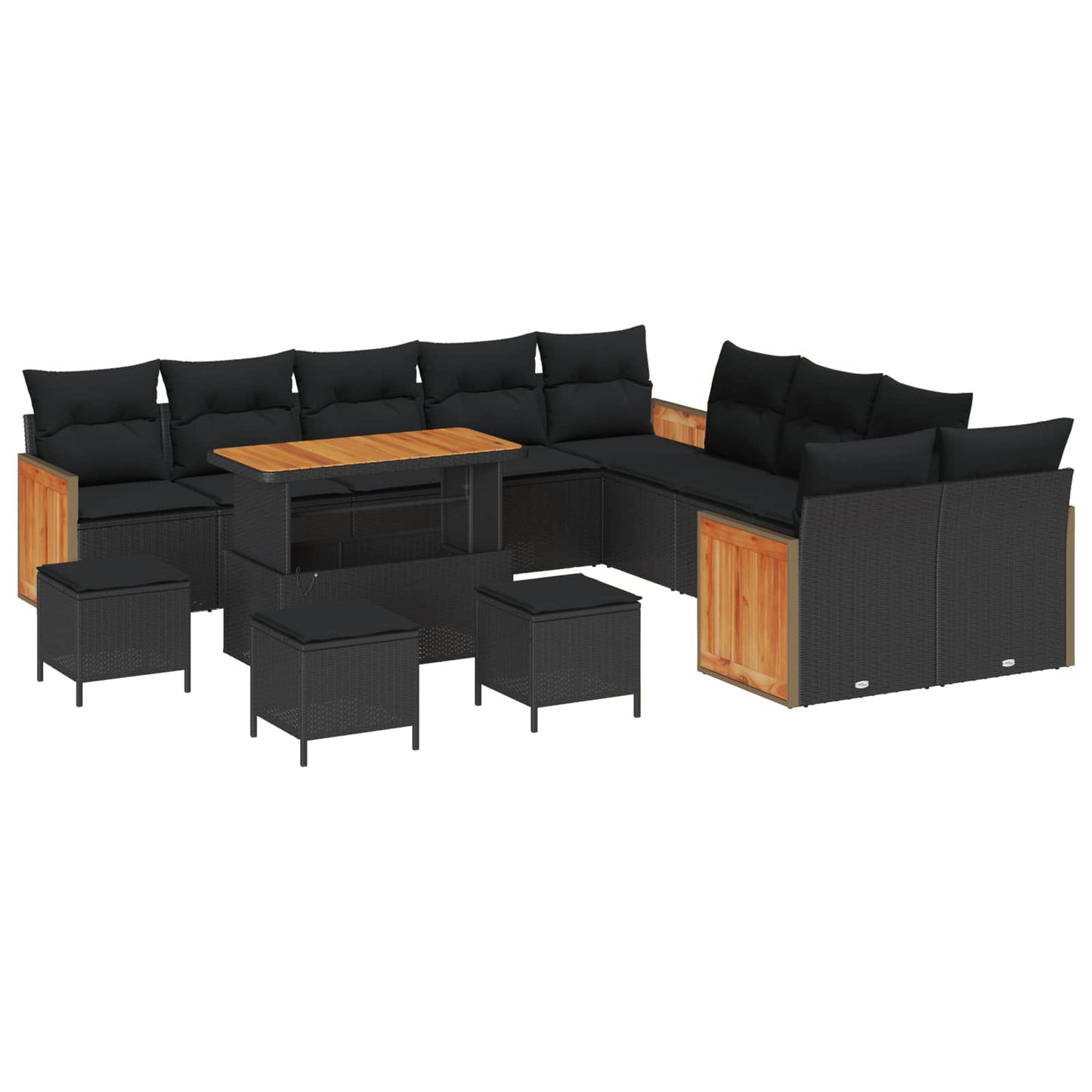 Gartensofa-set mit Kissen 18 pcs Schwarz Poly-Rattan