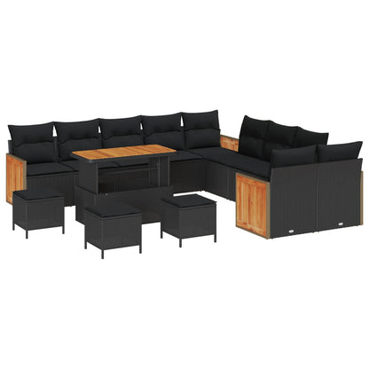 Gartensofa-set mit Kissen 18 pcs Schwarz Poly-Rattan