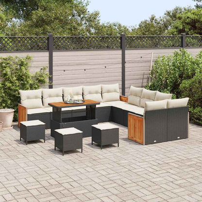 Gartensofa-set mit Kissen 18 pcs Schwarz und Creme Poly-Rattan
