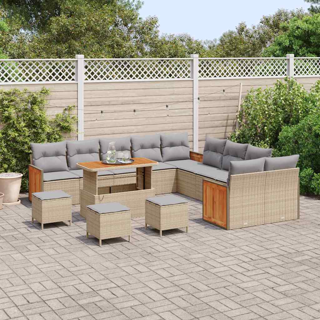 Gartensofa-set mit Kissen 18 pcs Beige und Hellgrau Poly-Rattan