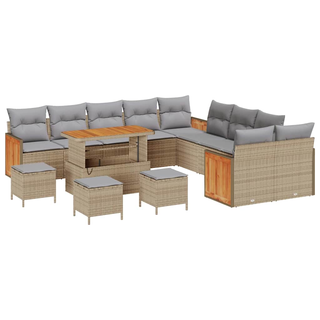 Gartensofa-set mit Kissen 18 pcs Beige und Hellgrau Poly-Rattan