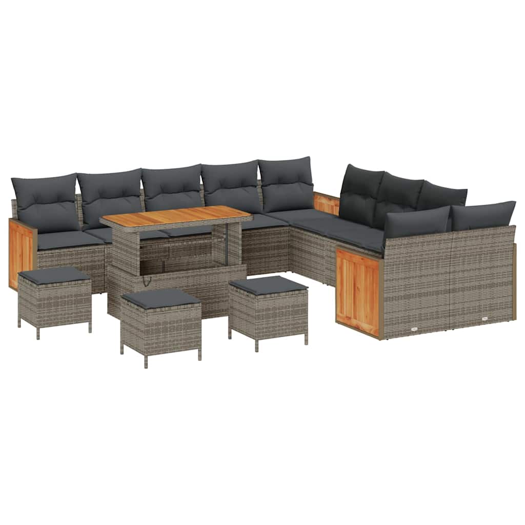 vidaXL Gartensofa-set mit Kissen 18 pcs Grau Poly-Rattan