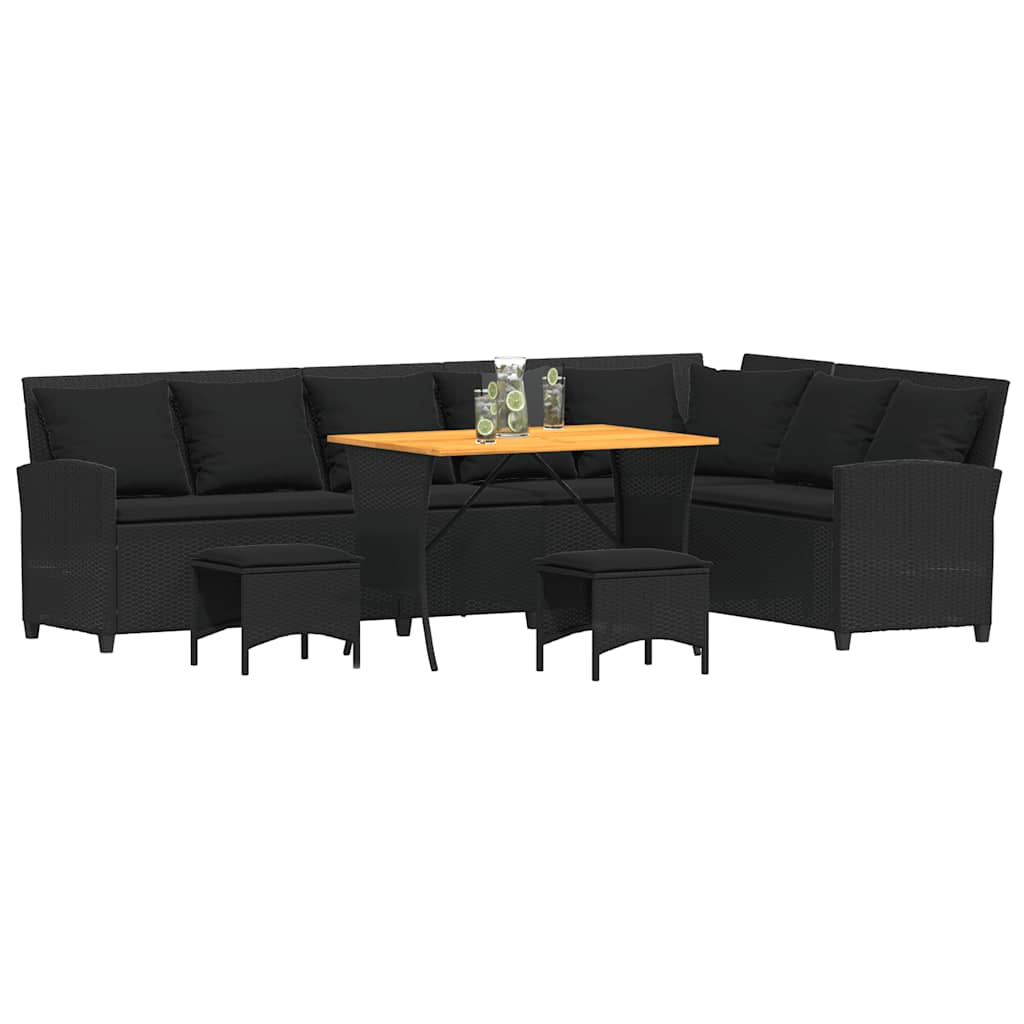 vidaXL 4tlg. Garten-Sofagarnitur mit Kissen L-Form Schwarz Poly Rattan