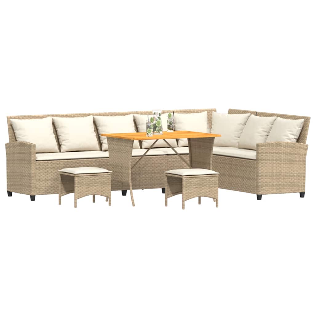 vidaXL 4-tlg. Garten-Sofagarnitur mit Kissen L-Form Beige Poly Rattan