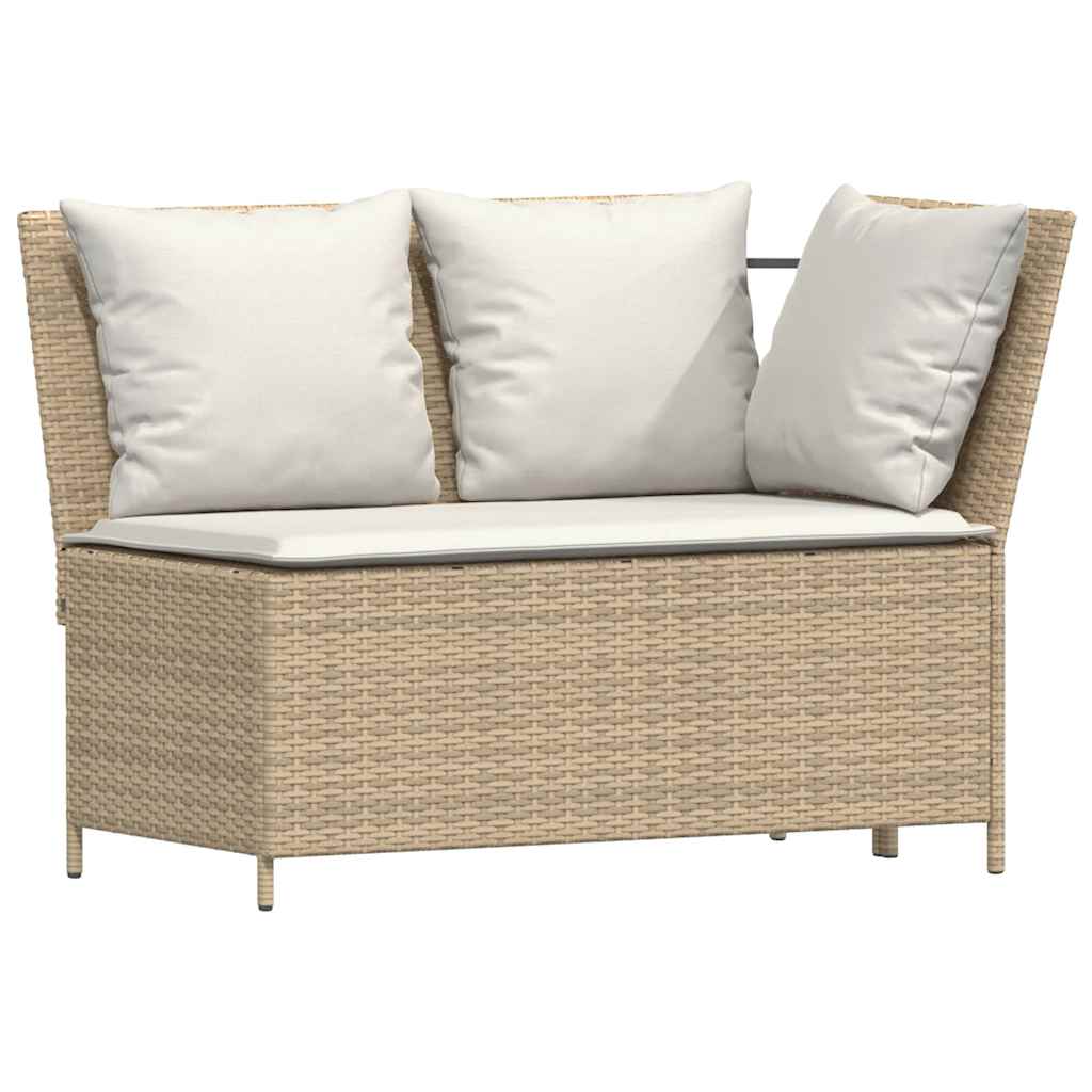 4-tlg. Garten-Sofagarnitur mit Kissen L-Form Beige Poly Rattan