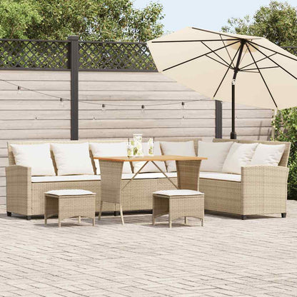 4-tlg. Garten-Sofagarnitur mit Kissen L-Form Beige Poly Rattan
