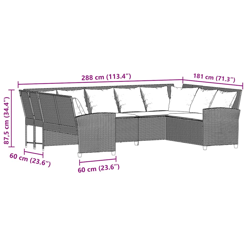 Gartensofa mit Kissen Braun Poly Rattan