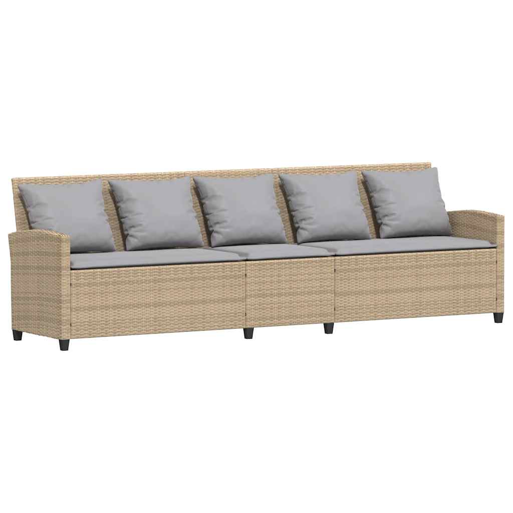 Gartensofa mit Kissen Beige Poly Rattan