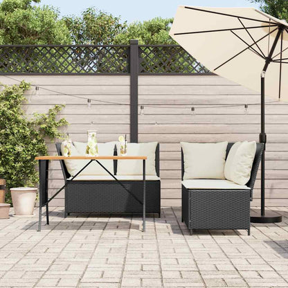 3-tlg. Garten-Sofagarnitur mit Kissen Schwarz Poly Rattan