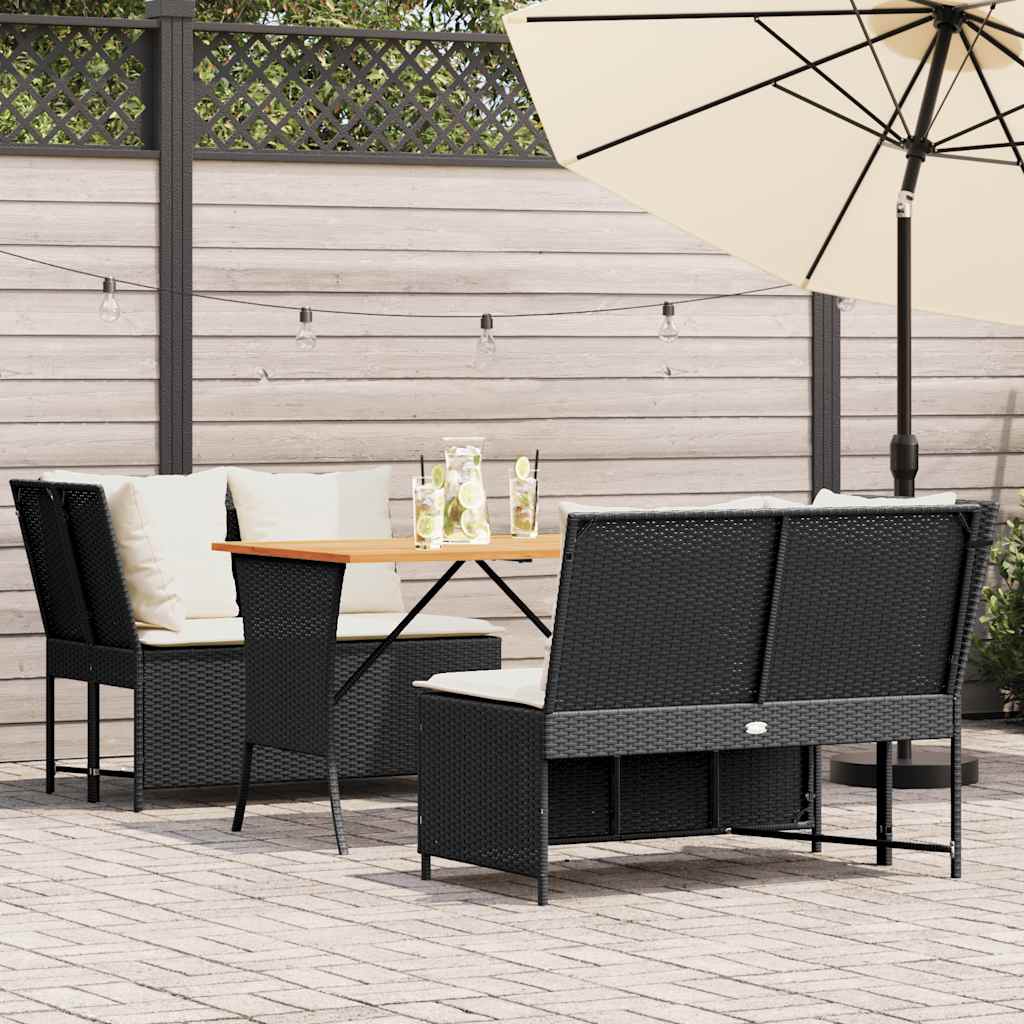 3-tlg. Garten-Sofagarnitur mit Kissen Schwarz Poly Rattan