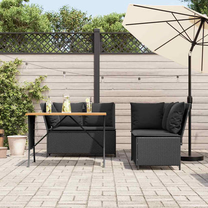3-tlg. Garten-Sofagarnitur mit Kissen Schwarz Poly Rattan