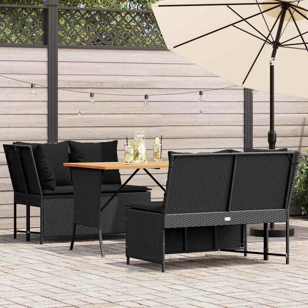 3-tlg. Garten-Sofagarnitur mit Kissen Schwarz Poly Rattan
