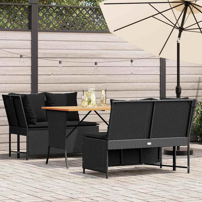 3-tlg. Garten-Sofagarnitur mit Kissen Schwarz Poly Rattan