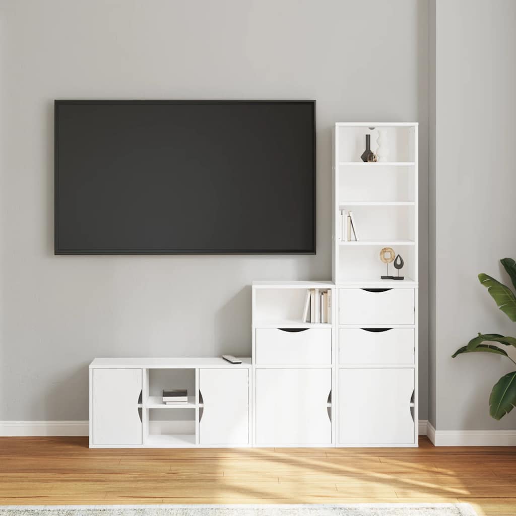 vidaXL Meuble TV mural 4 pcs avec rangement ODDA Blanc Bois de pin massif