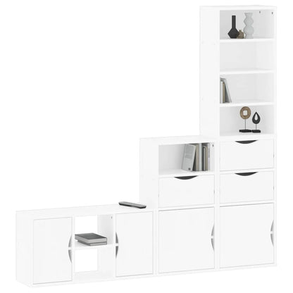 vidaXL Meuble TV mural 4 pcs avec rangement ODDA Blanc Bois de pin massif