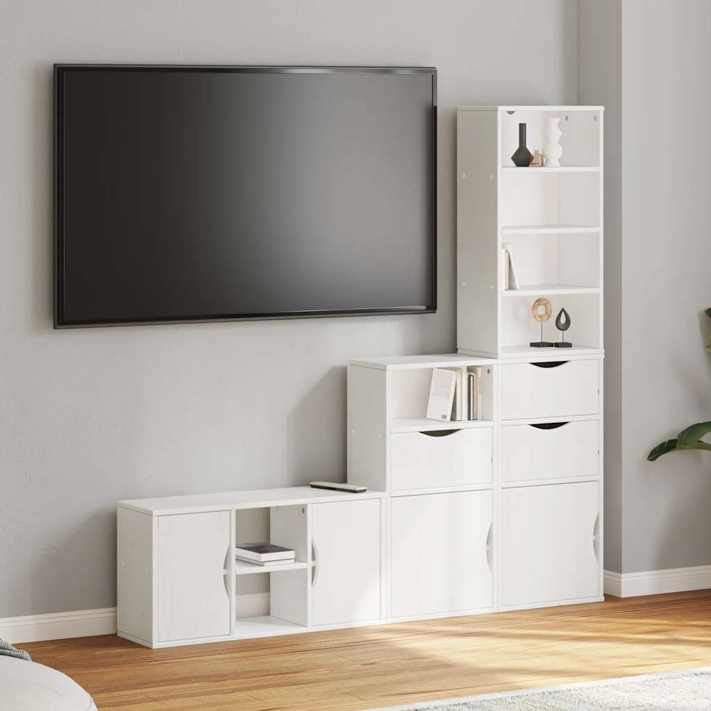 vidaXL Meuble TV mural 4 pcs avec rangement ODDA Blanc Bois de pin massif