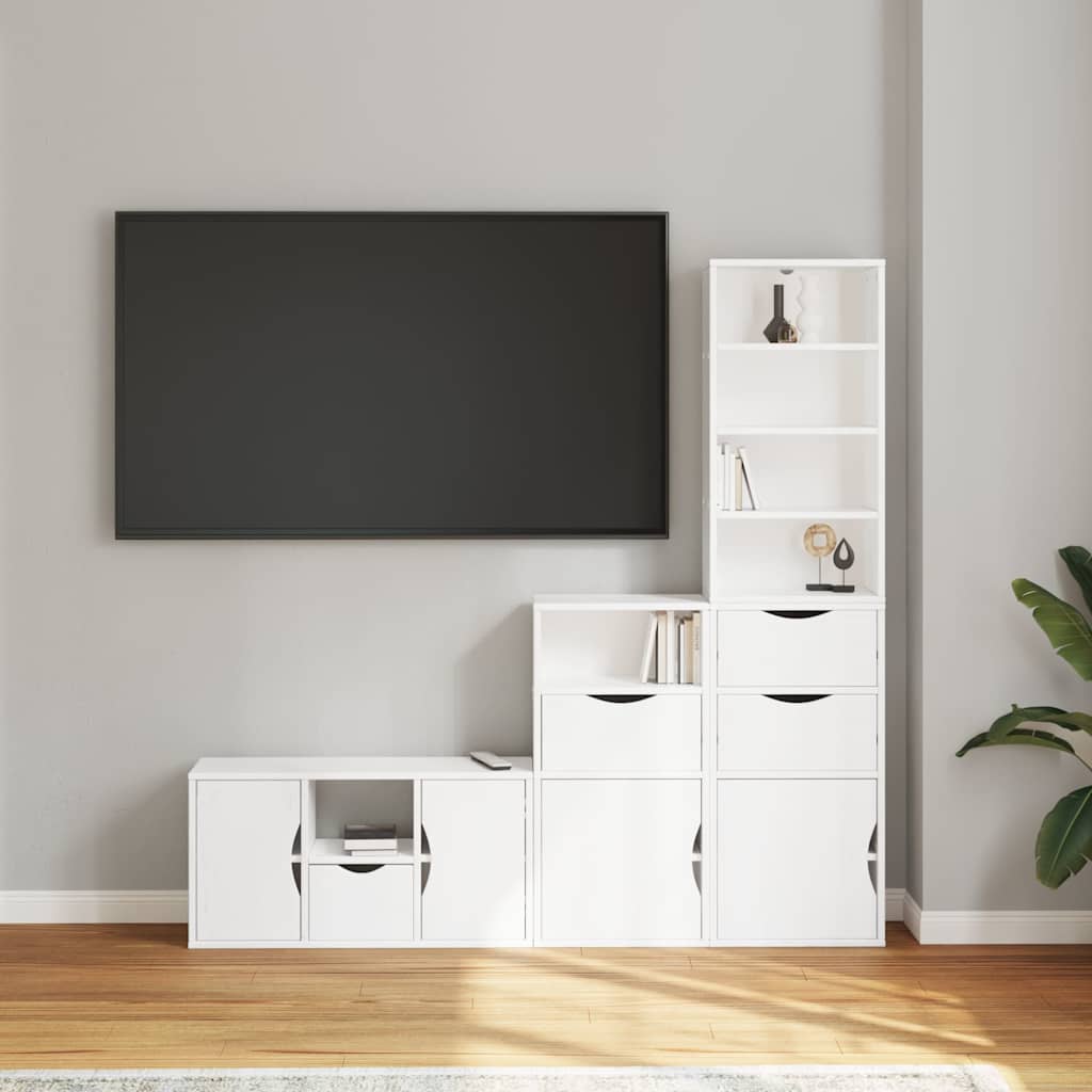 vidaXL Meuble TV 4 pcs avec rangement ODDA Blanc Bois de pin massif