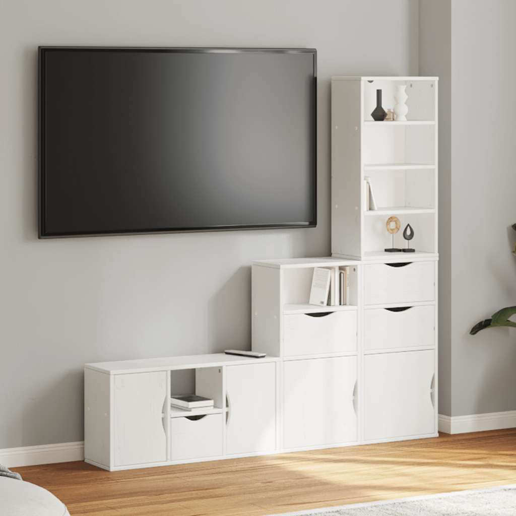 vidaXL Meuble TV 4 pcs avec rangement ODDA Blanc Bois de pin massif
