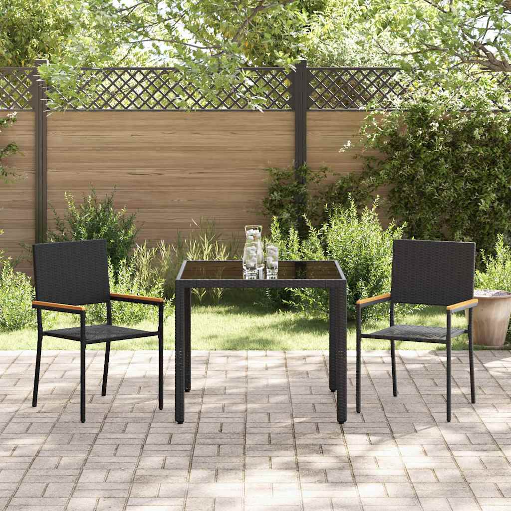 Garten Essgruppe 3 pcs Schwarz Poly-Rattan
