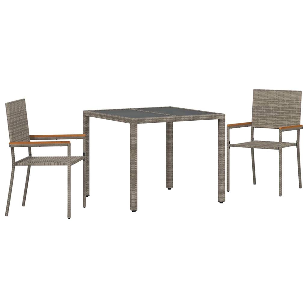 vidaXL Garten Essgruppe 3 pcs Grau Poly-Rattan