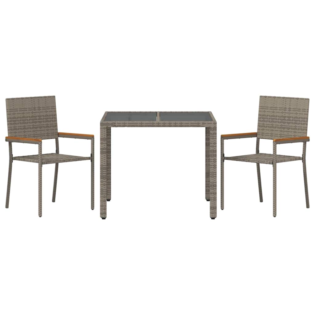 vidaXL Garten Essgruppe 3 pcs Grau Poly-Rattan