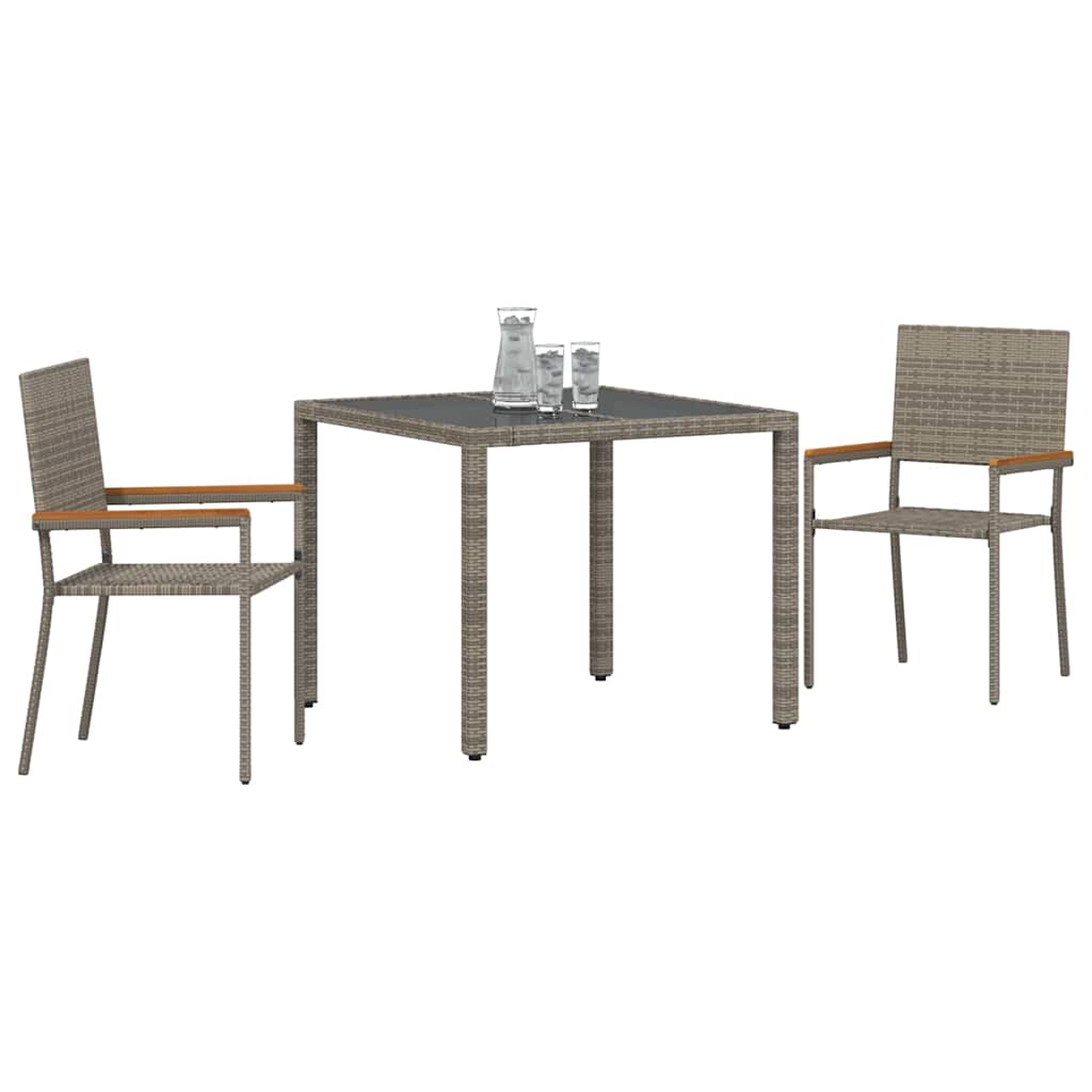 vidaXL Garten Essgruppe 3 pcs Grau Poly-Rattan
