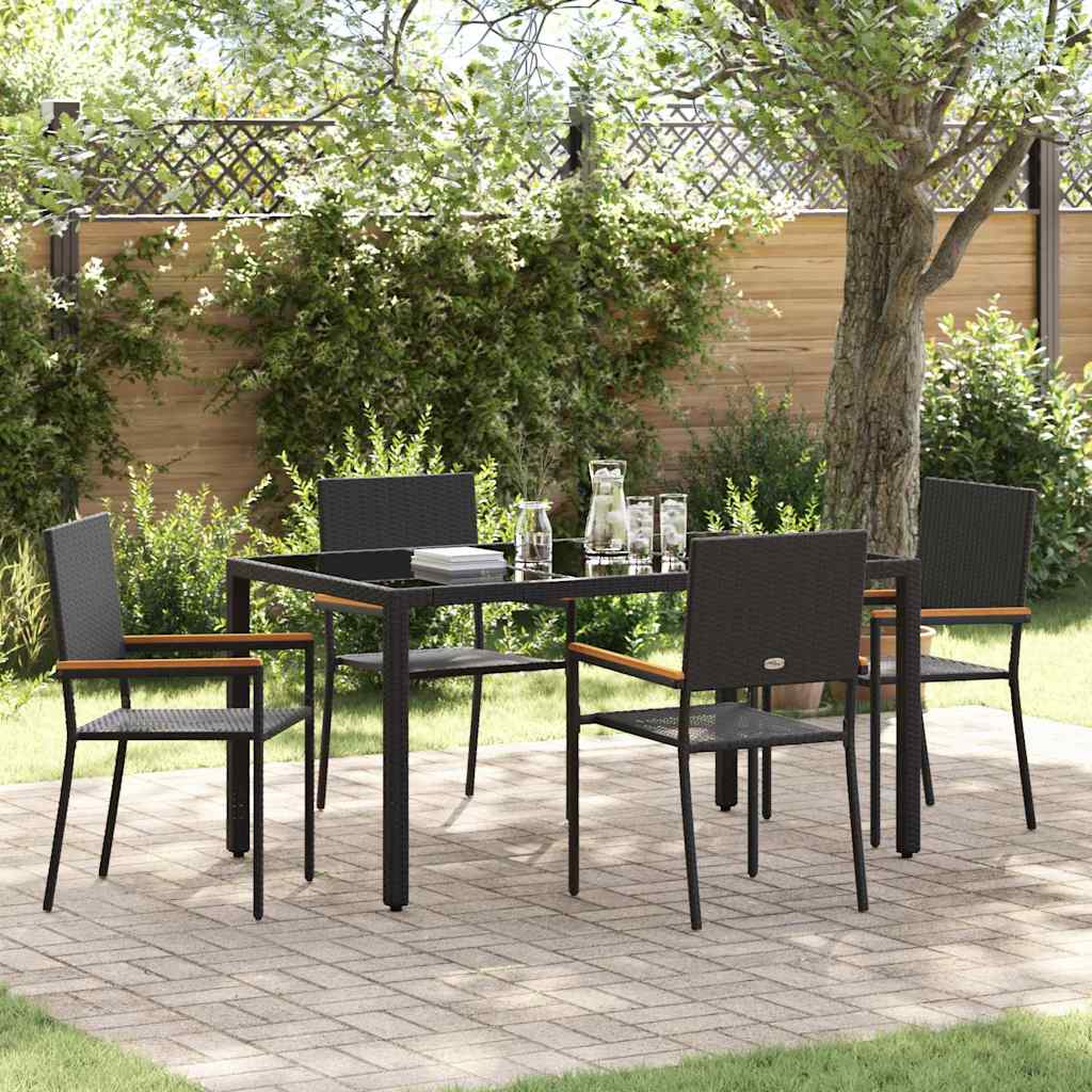 vidaXL Ensemble repas de jardin 5 pcs résine tressée noir