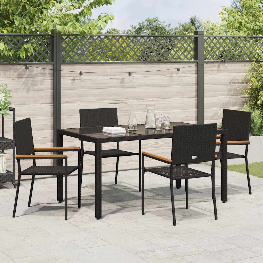 vidaXL Ensemble repas de jardin 5 pcs résine tressée noir