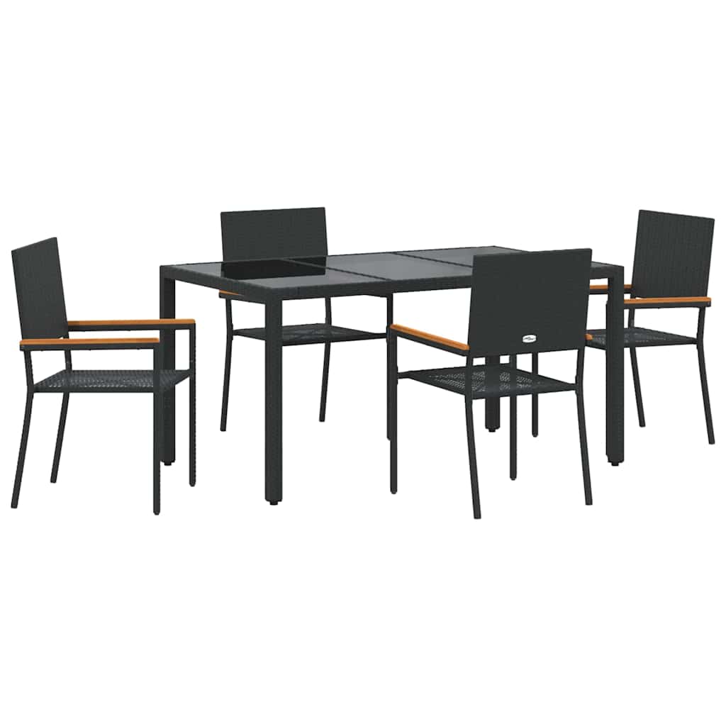 vidaXL Ensemble repas de jardin 5 pcs résine tressée noir