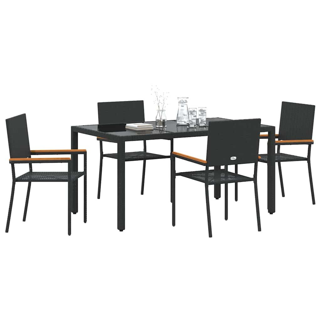 vidaXL Ensemble repas de jardin 5 pcs résine tressée noir