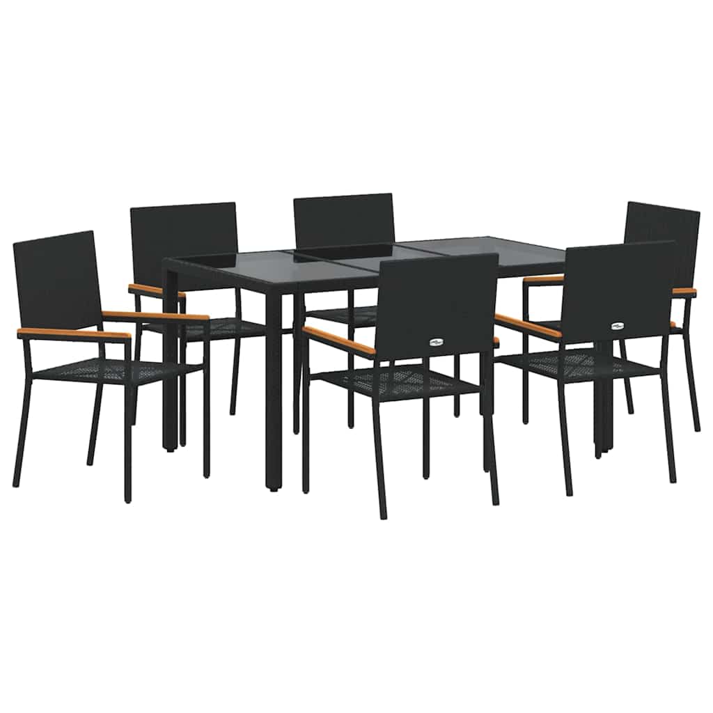 vidaXL Garten Essgruppe 7 pcs Schwarz Poly-Rattan