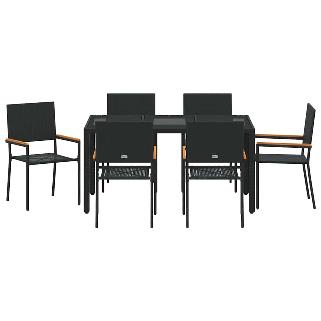 vidaXL Garten Essgruppe 7 pcs Schwarz Poly-Rattan