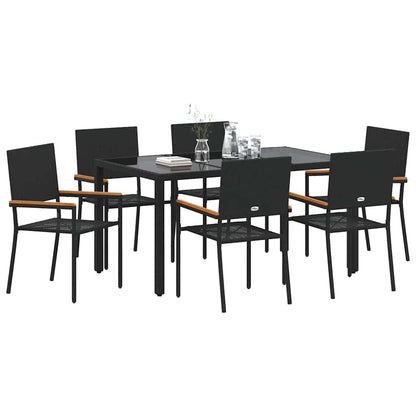 vidaXL Garten Essgruppe 7 pcs Schwarz Poly-Rattan