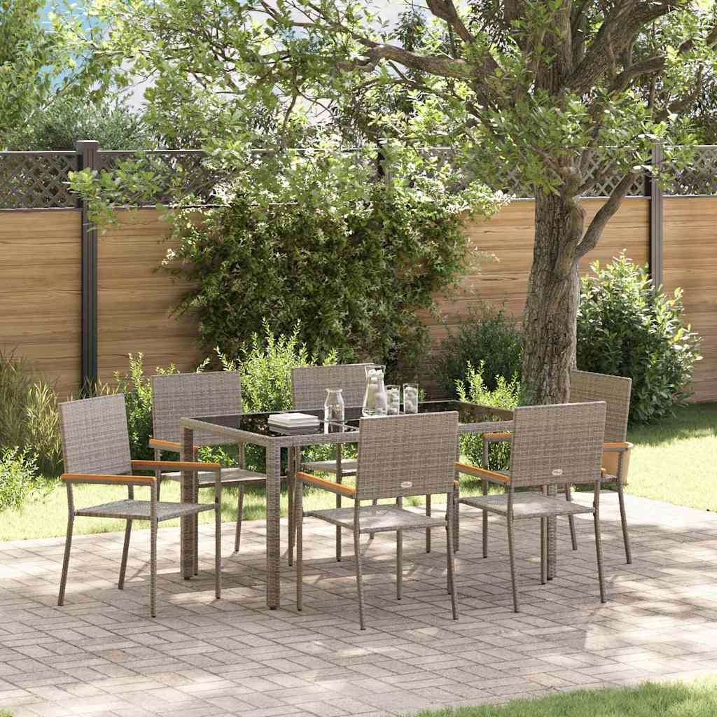 vidaXL Garten Essgruppe 7 pcs Grau Poly-Rattan