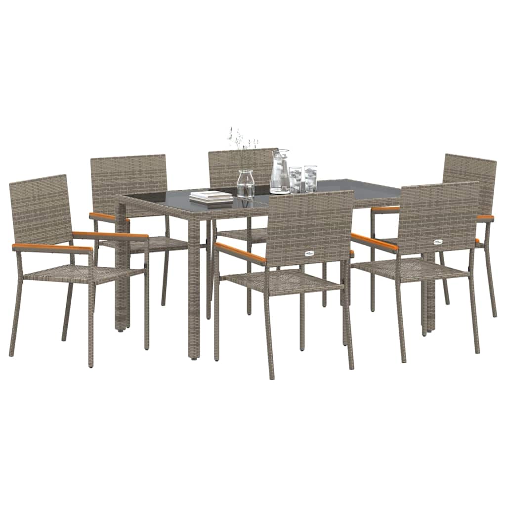 vidaXL Garten Essgruppe 7 pcs Grau Poly-Rattan