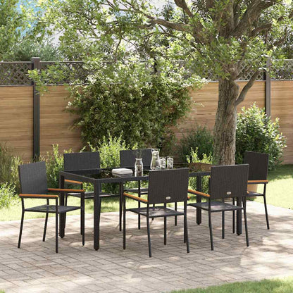 vidaXL Garten Essgruppe 7 pcs Schwarz Poly-Rattan