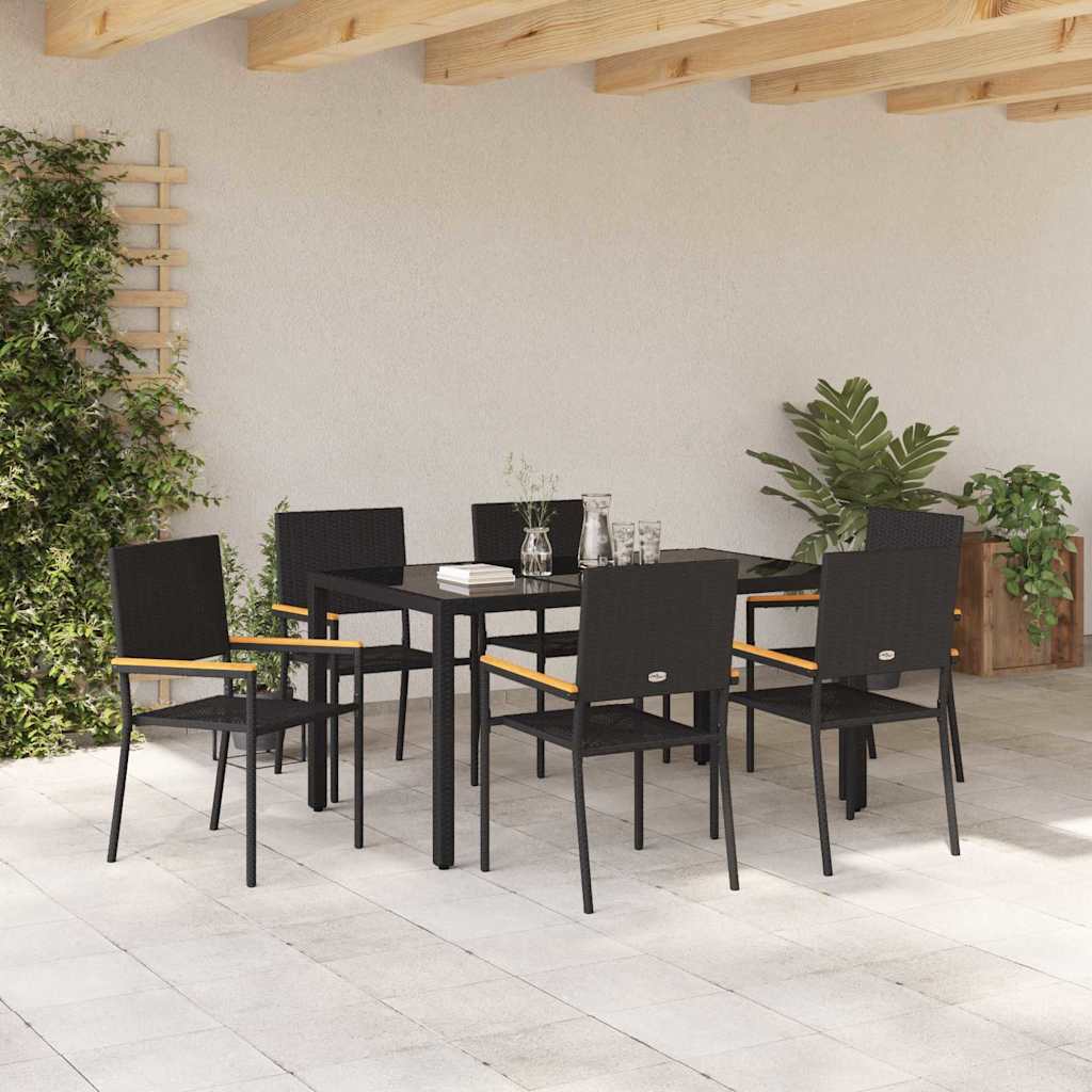 vidaXL Garten Essgruppe 7 pcs Schwarz Poly-Rattan