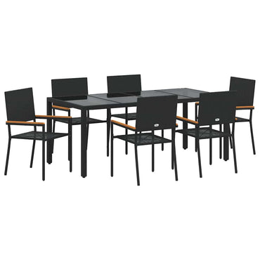 vidaXL Garten Essgruppe 7 pcs Schwarz Poly-Rattan