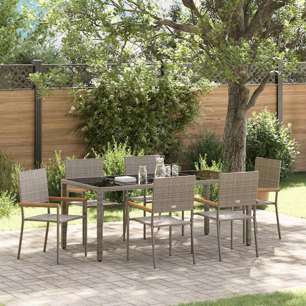 vidaXL Garten Essgruppe 7 pcs Grau Poly-Rattan