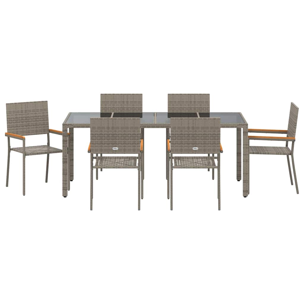 vidaXL Garten Essgruppe 7 pcs Grau Poly-Rattan