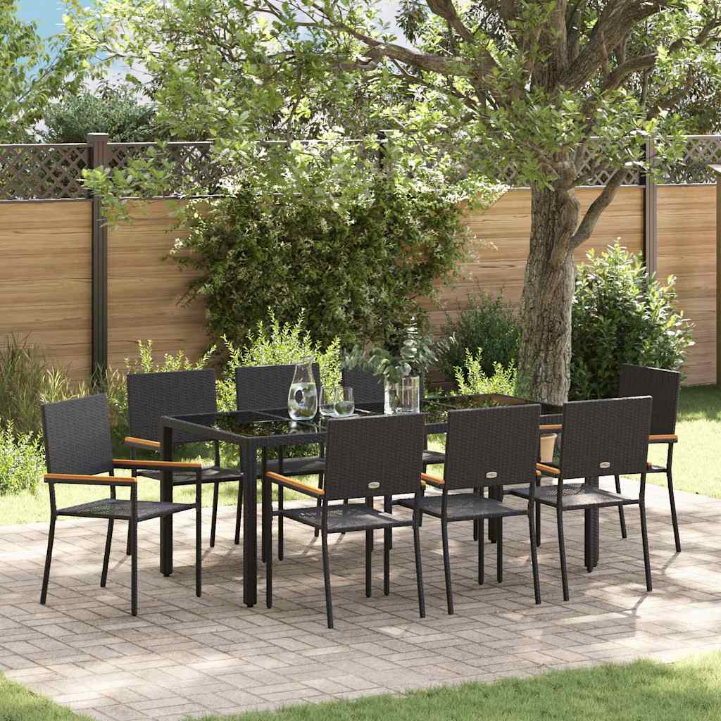 vidaXL Garten Essgruppe 9 pcs Schwarz Poly-Rattan