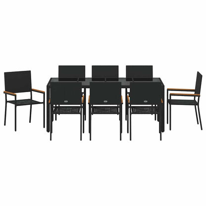 vidaXL Garten Essgruppe 9 pcs Schwarz Poly-Rattan