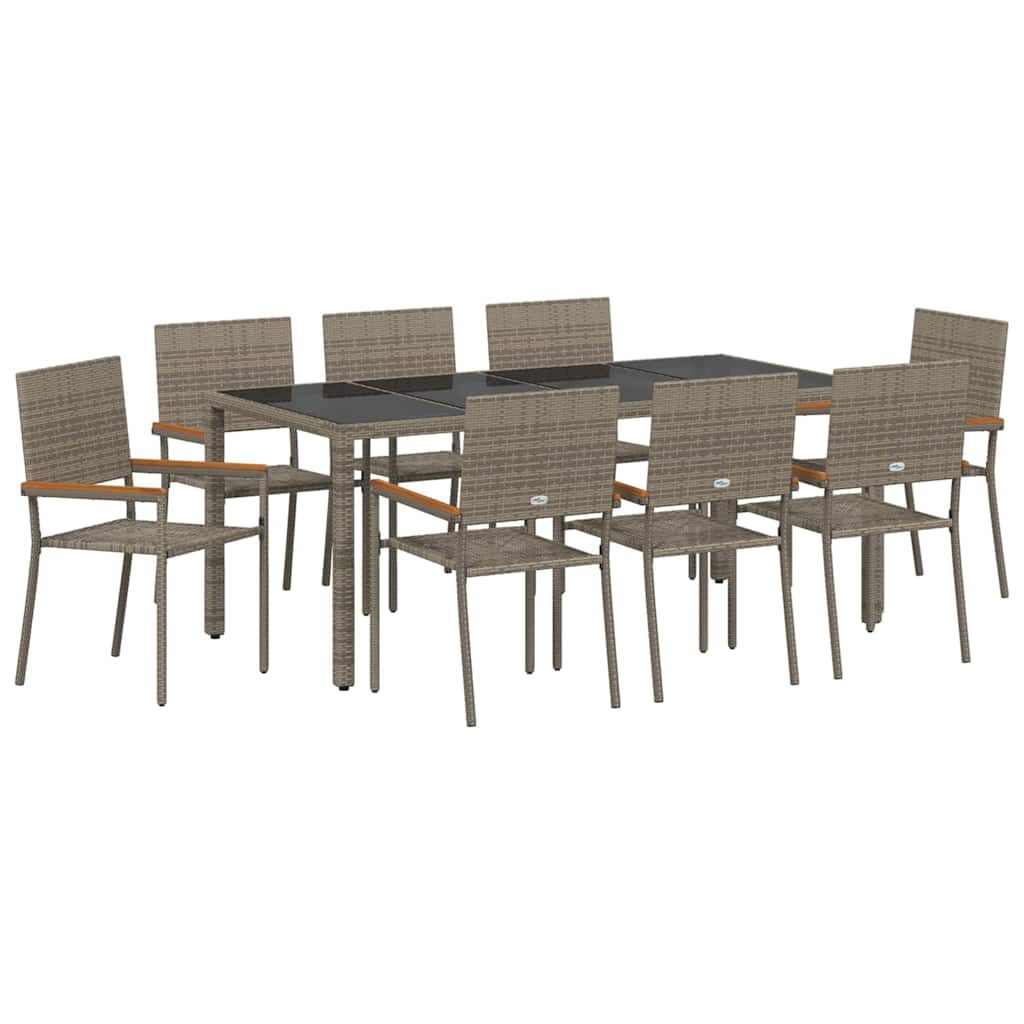 vidaXL Garten Essgruppe 9 pcs Grau Poly-Rattan