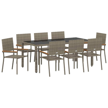vidaXL Garten Essgruppe 9 pcs Grau Poly-Rattan