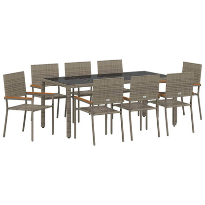 vidaXL Garten Essgruppe 9 pcs Grau Poly-Rattan
