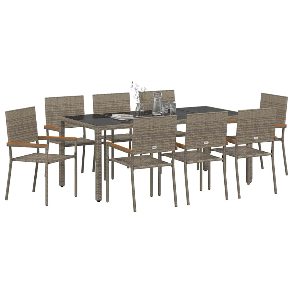 vidaXL Garten Essgruppe 9 pcs Grau Poly-Rattan