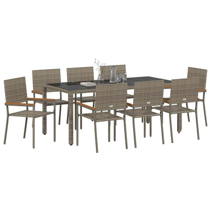 vidaXL Garten Essgruppe 9 pcs Grau Poly-Rattan