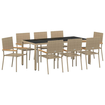 vidaXL Garten Essgruppe 9 pcs Beige Poly-Rattan