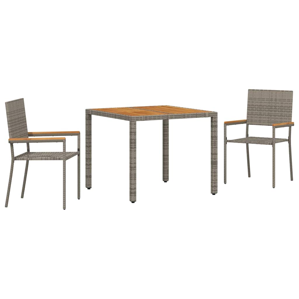 vidaXL Garten Essgruppe 3 pcs Grau Poly-Rattan